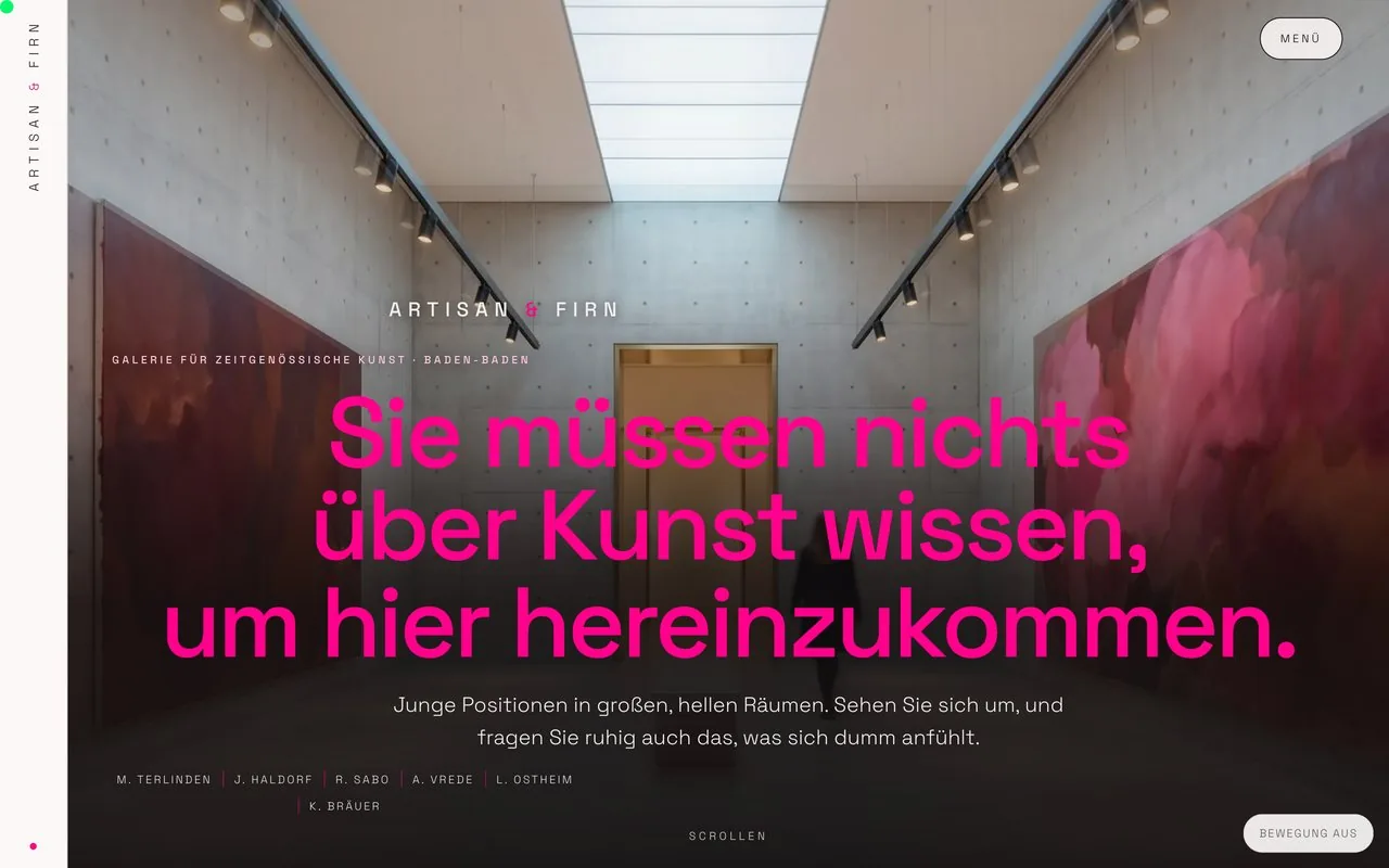Startseite des Prototyps Artisan & Firn, Galerie in Baden-Baden